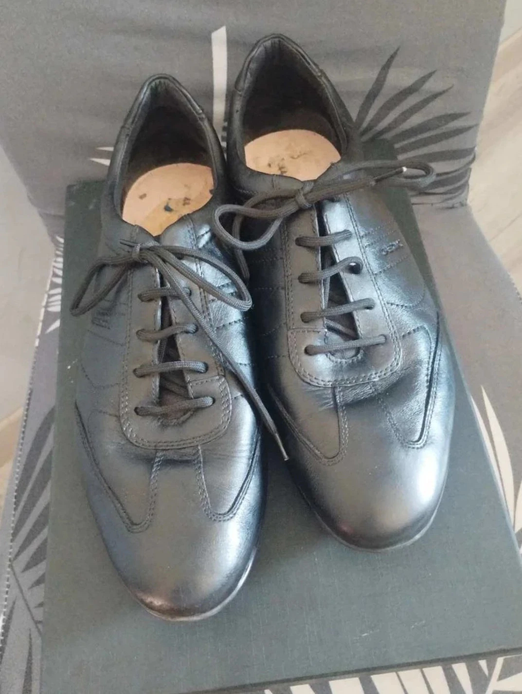 Tênis preto masculino com cadarço em couro, Geox, P44 em ótimo estado – photo 2